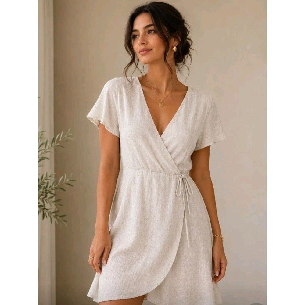 Monteau Los Angeles Women's Small Linen Blend Dress Tie Waist Boho